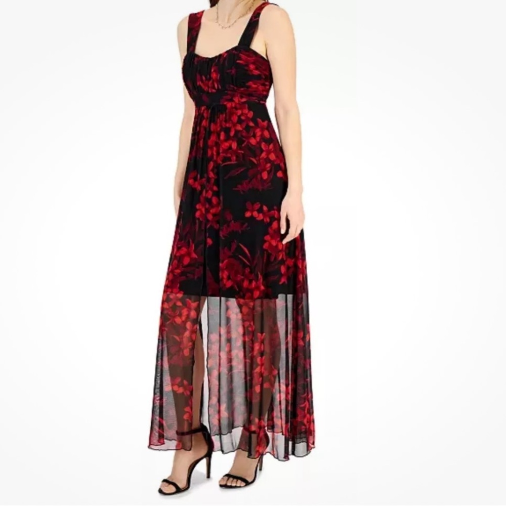CONNECTED Dress Red Rose Print Tank High Low Maxi Size 12
